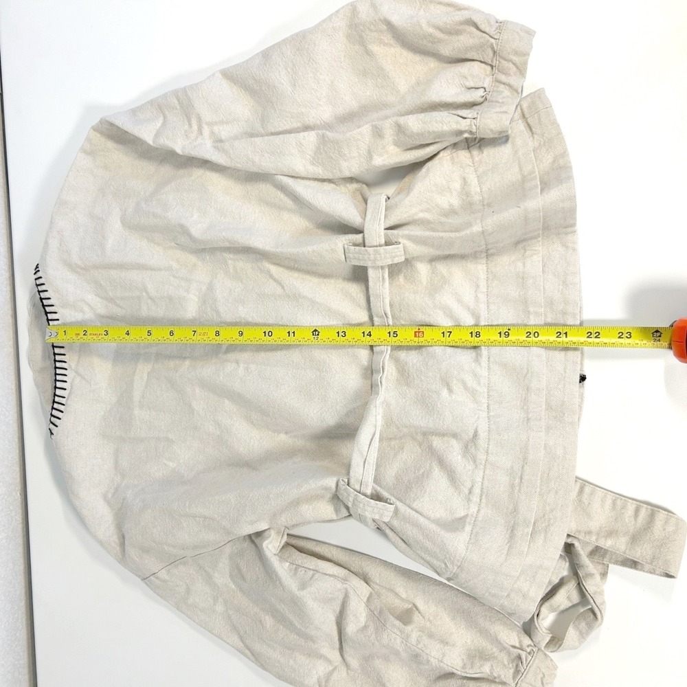 ZARA Med Kimono Jacket Cream Balloon Sleeve Belted Button lagenlook cotton linen - Picture 9 of 10